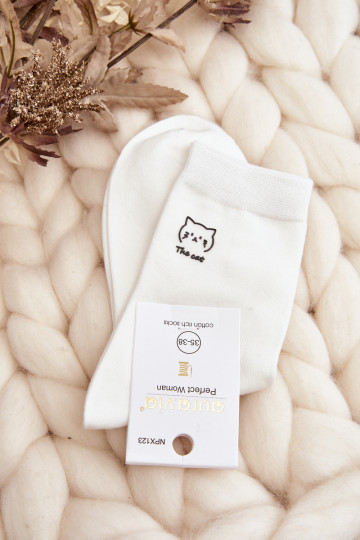 Moteriškos glotnios kojinės su kačiuku, baltos