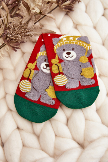 Moteriškos kalėdinės kojinės su meškiuku, raudona