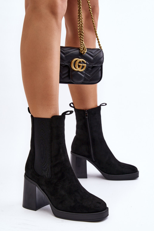 Moteriški batai su storais aukštakulniais, zomšiniai juodi Piovere