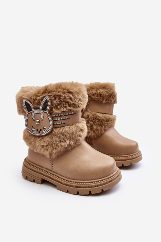Smėlio spalvos Lunami vaikiški sniego batai su kailiuku