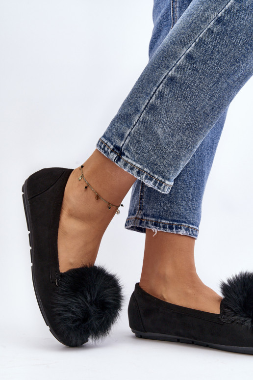 Moteriški mokasinai su kailiu juodi novas
