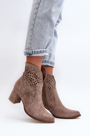 Zazoo 3166/ P moteriški ažūriniai aukštakulniai batai, zomšiniai, smėlio spalvos 2