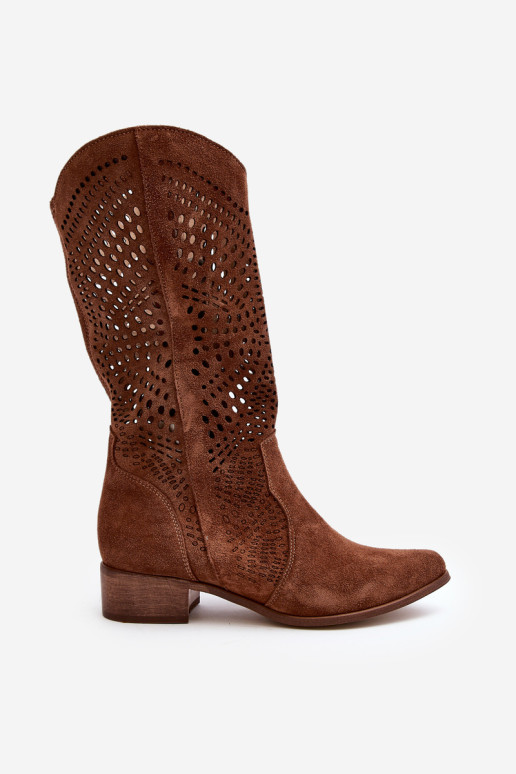 Zazoo 3305/ P Zomšiniai batai iki vidurio, ažūriniai rudi