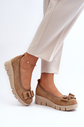 Odinės balerinos ant platformos su puošmena, tamsiai smėlio spalvos Lewski 3384 2