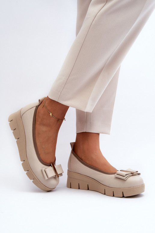 Odinės balerinos ant platformos su puošmena, Cream Lewski 3384