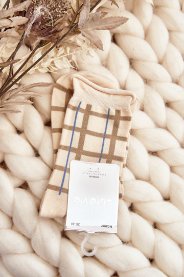 Moteriškos kojinės su languotais raštais, šviesiai smėlio spalvos