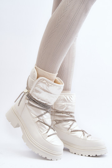 Moteriški sniego batai su dekoratyviniu raišteliu, balta Rilana
