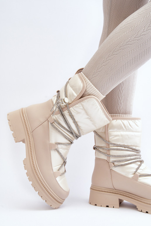 Smėlio spalvos moteriški sniego batai su dekoratyviniu suvarstymu Rilana