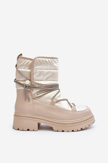 Smėlio spalvos moteriški sniego batai su dekoratyviniu suvarstymu Rilana