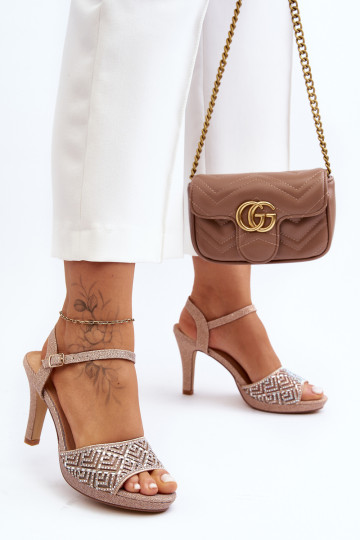 Dekoruoti aukštakulniai sandalai D&A MR1038-44 rožinio aukso spalvos 2