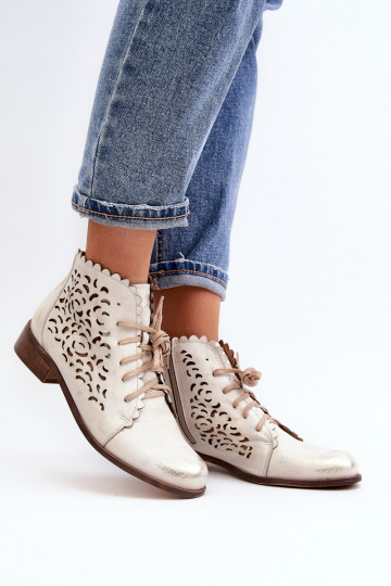 Zazoo 2871 moteriški ažūriniai suvarstomi kulkšnies batai, auksiniai, šlifuoti 2