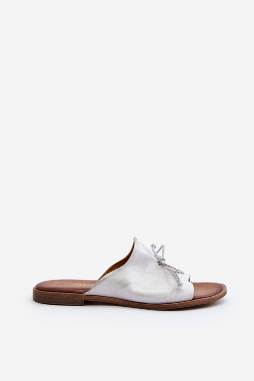 Sidabrinės moteriškos odinės šlepetės Zazoo 2659