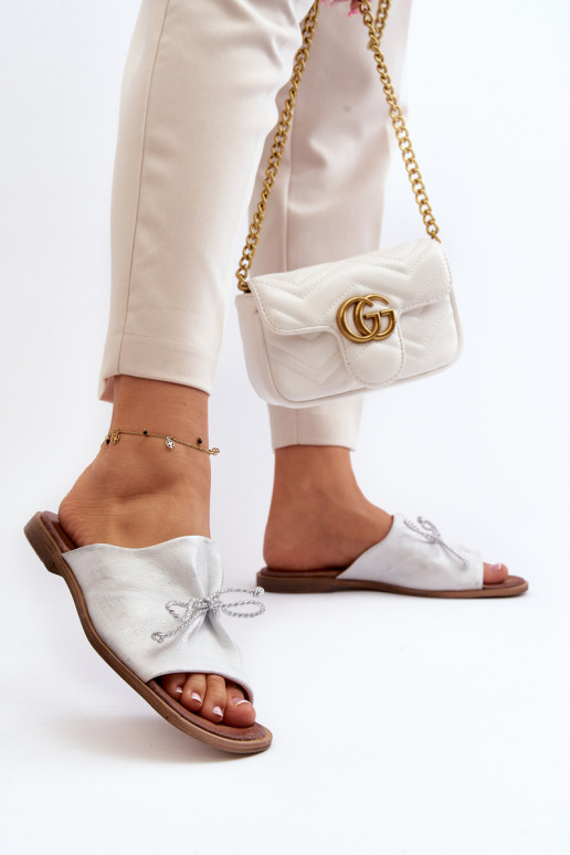 Sidabrinės moteriškos odinės šlepetės Zazoo 2659