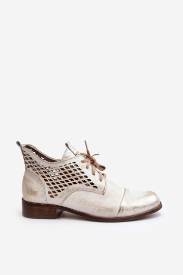 Zazoo 2878 moteriški žemi ažūriniai odiniai kulkšnies batai, sidabro spalvos