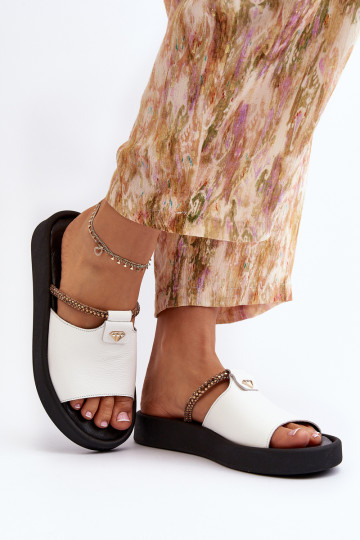 Zazoo 2896 moteriškos odinės šlepetės, baltos 2