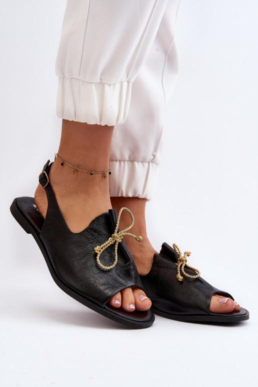 Zazoo 2898 odiniai plokšti sandalai, juodi