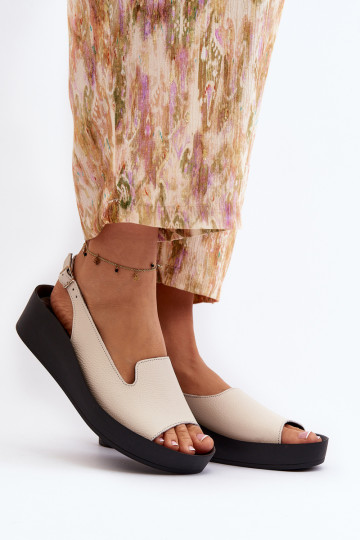 Zazoo 2893 moteriški odiniai sandalai ant storo pado, šviesiai smėlio spalvos