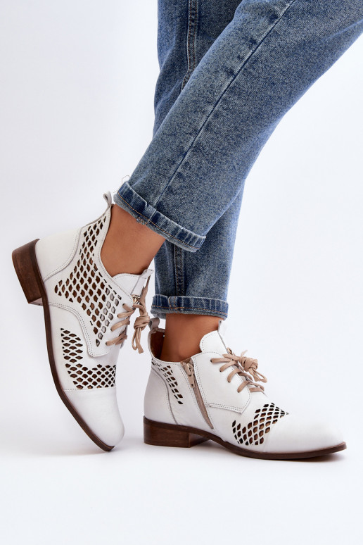 Zazoo 2704 Odiniai ažūriniai batai, balti