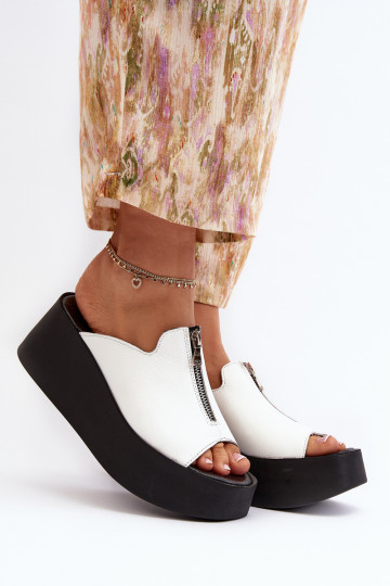 Zazoo 2916 moteriškos šlepetės ant didžiulės platformos su užtrauktuku, balta