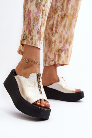 „Zazoo 2916“ moteriškos šlepetės ant didžiulės platformos su užtrauktuku, aukso spalvos 2