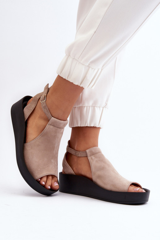 Zazoo 2914 moteriški sandalai, zomšiniai smėlio spalvos