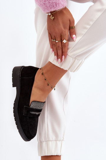 Moteriški dekoruoti „Dananei“ juodi mokasinai 2