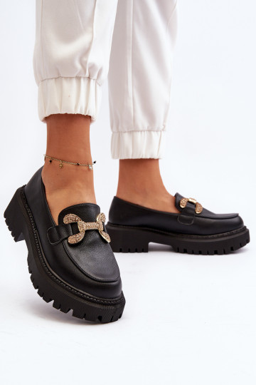 Moteriški mokasinai su juodu gargi dekoru 2