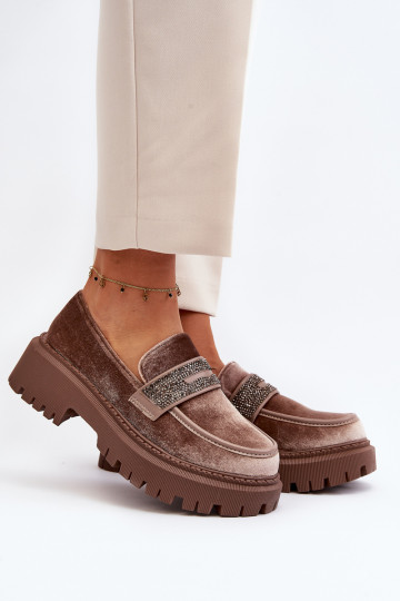Moteriški veliūriniai mokasinai su puošmena, ruda Wendreda