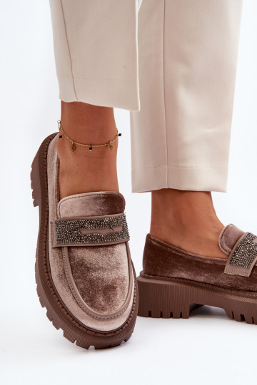 Moteriški veliūriniai mokasinai su puošmena, ruda Wendreda 2