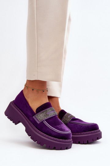 Moteriški veliūriniai mokasinai su puošmena, purpurinė Wendreda