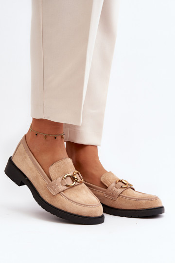 Klasikiniai moteriški smėlio spalvos mokasinai Fiviana
