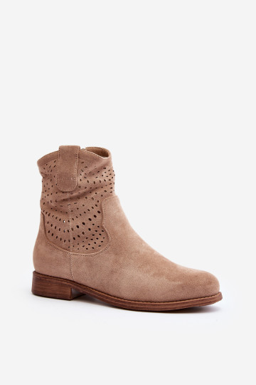 S.Barski HY66-135 moteriški ažūriniai batai ant plokščiakulnių smėlio spalvos 2