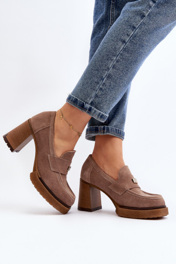 Zazoo 20169 zomšiniai aukštakulniai batai, tamsiai smėlio spalvos 2