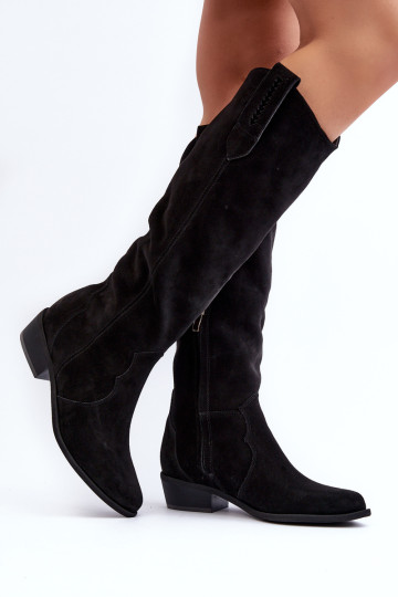 Zazoo 3427 Moterų zomšiniai kaubojiški batai juodi