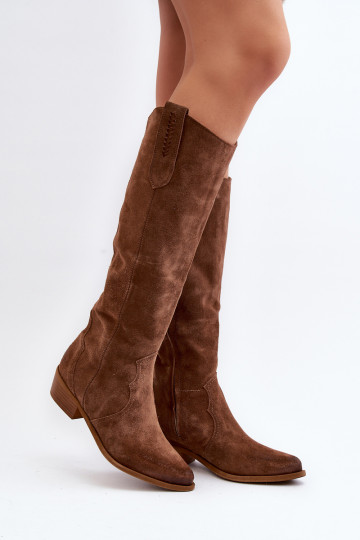 Zazoo 3427 Moterų zomšiniai kaubojiški batai rudos spalvos