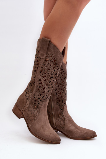 Zazoo 3403 Moterų ažūriniai žemakulniai batai tamsiai smėlio spalvos 2