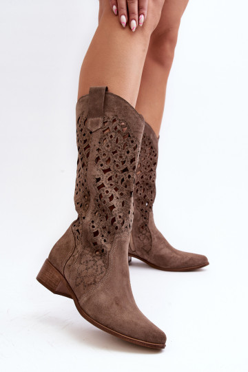 Zazoo 3403 Moterų ažūriniai žemakulniai batai tamsiai smėlio spalvos