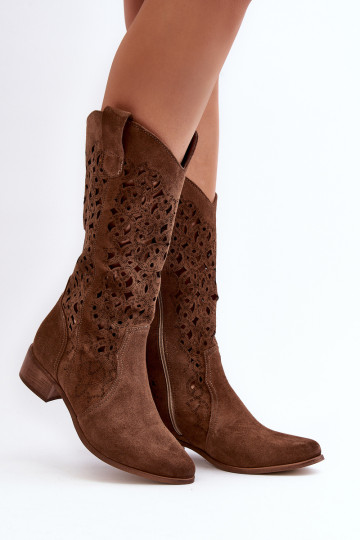 Zazoo 3403 Moterų ažūriniai žemakulniai batai rudos spalvos
