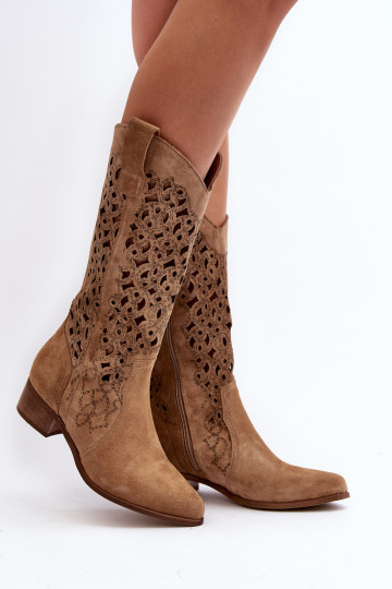 Zazoo 3403 Moterų ažūriniai žemakulniai batai smėlio spalvos
