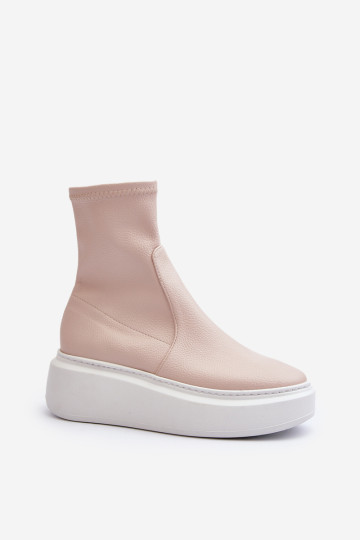 Zazoo 3395 Moteriški odiniai batai su tvirta platforma, smėlio spalvos