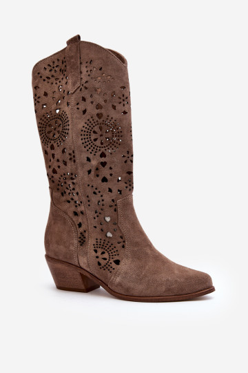 Zazoo 3396 Zomšiniai ažūriniai pusbačiai tamsiai smėlio spalvos 2