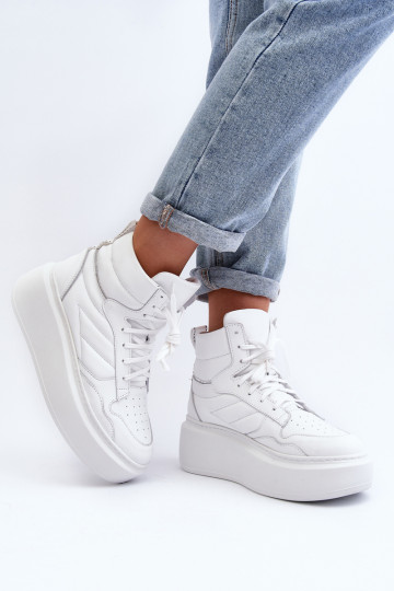 Zazoo 3392/ X Moterų odiniai platforminiai sportiniai bateliai White 2