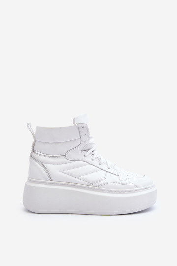 Zazoo 3392/ X Moterų odiniai platforminiai sportiniai bateliai White