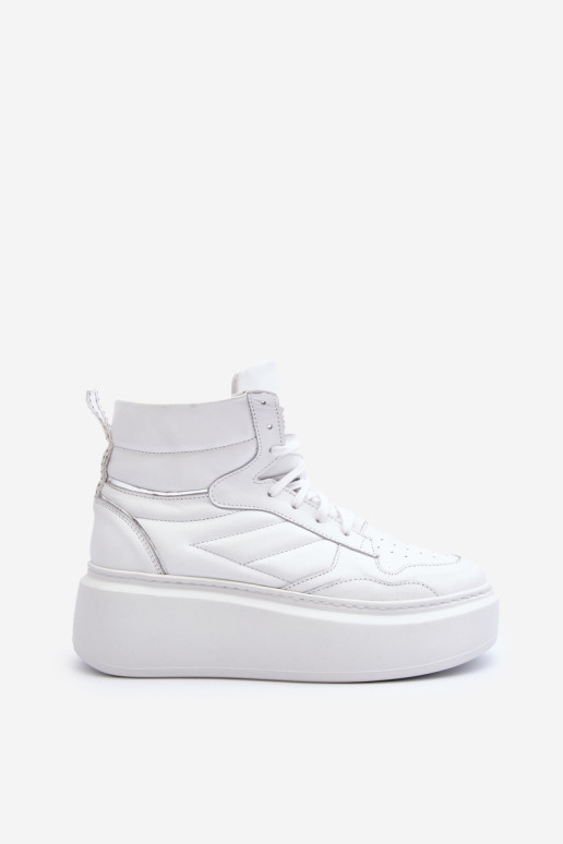 Zazoo 3392/ X Moterų odiniai platforminiai sportiniai bateliai White