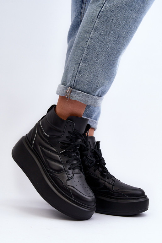 Zazoo 3392/ X Moterų odiniai platforminiai sportiniai bateliai Black