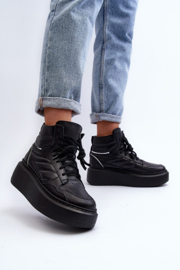 Zazoo 3392/ X Moterų odiniai platforminiai sportiniai bateliai Black 2