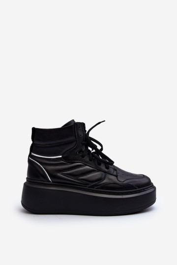 Zazoo 3392/ X Moterų odiniai platforminiai sportiniai bateliai Black