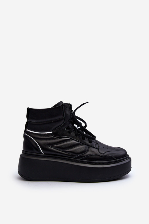Zazoo 3392/ X Moterų odiniai platforminiai sportiniai bateliai Black