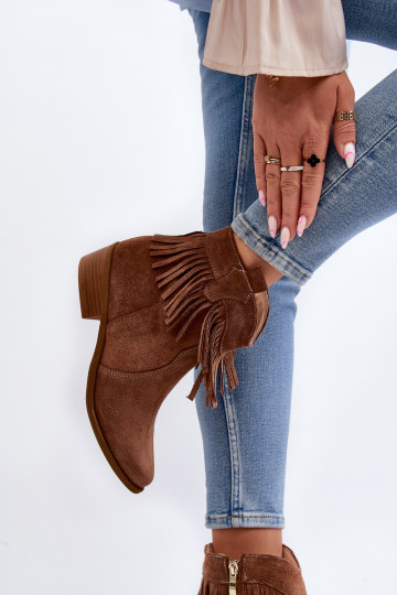 Zazoo 3430 Moteriški zomšiniai batai su kutais Camel 2