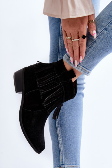 Zazoo 3430 Moteriški zomšiniai batai su kutais Juoda 2